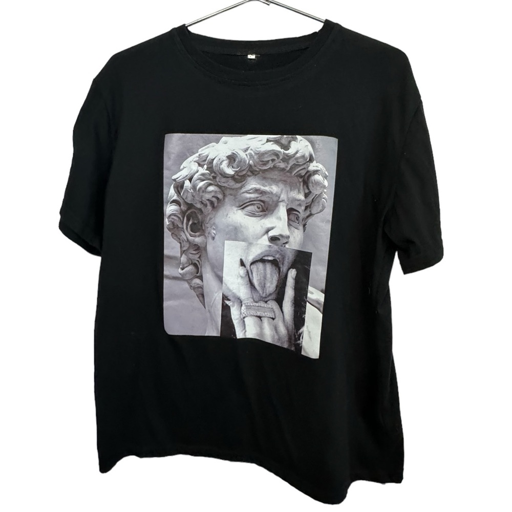 Retro Funny Streetwear Mixed Media Art Women’s L Black T-Shirt Sexy MINTY